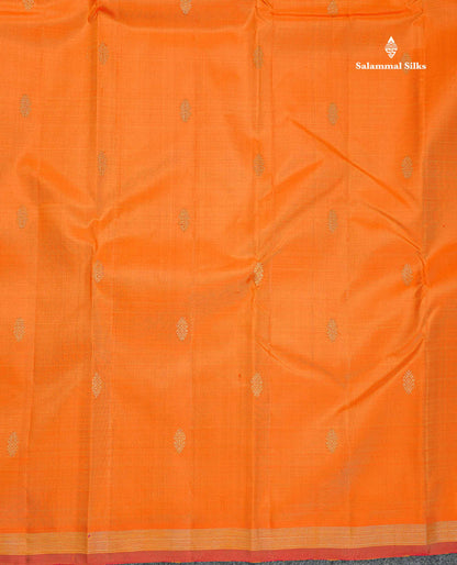 Pure Kanjivaram Silk Saree - Orange Colour Body Zari Butta With Small Zari Border