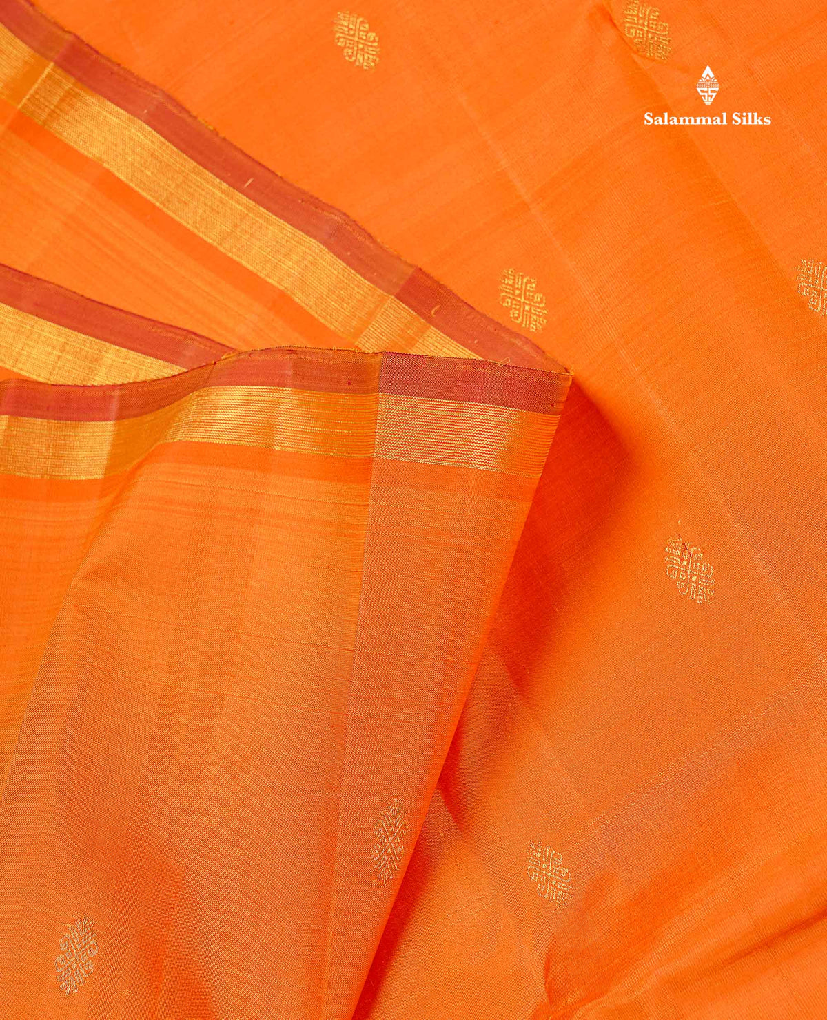 Pure Kanjivaram Silk Saree - Orange Colour Body Zari Butta With Small Zari Border