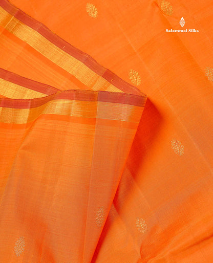 Pure Kanjivaram Silk Saree - Orange Colour Body Zari Butta With Small Zari Border