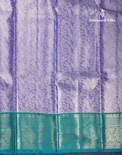 Violet Bridal Tissue Semi Silk Saree With Contrast Peacock Green Long Border