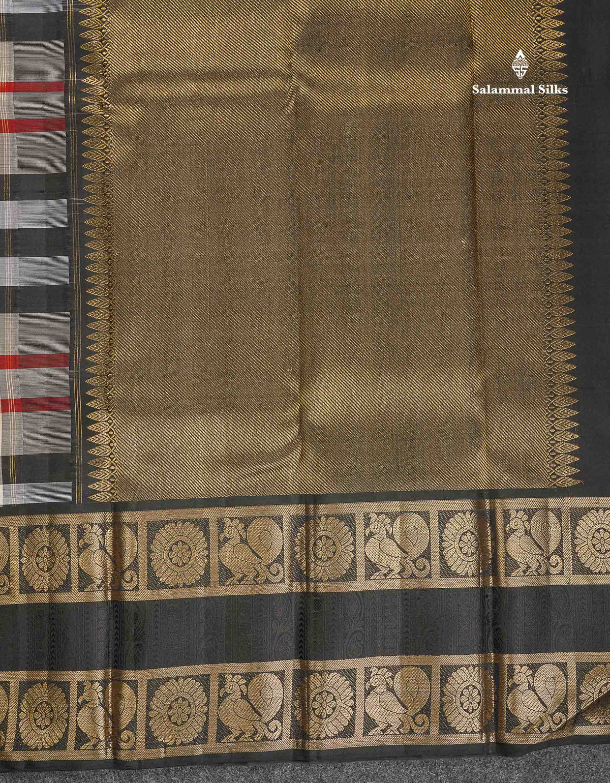 Pure Kanjivaram Silk Saree - Burberry Checks With Contrast Black Traditional Rettapet Border