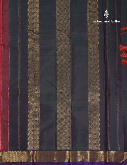 Beautiful Rust Orange Pure Kanjivaram Silk Saree With Contrast Bottle Green Traditional Samll Border