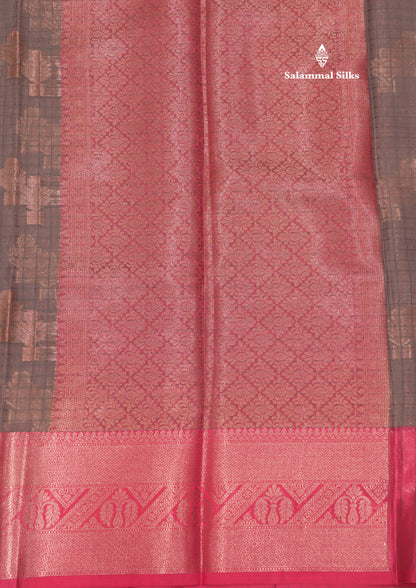 Grey Colour Fancy saree With Contrast Pink Border