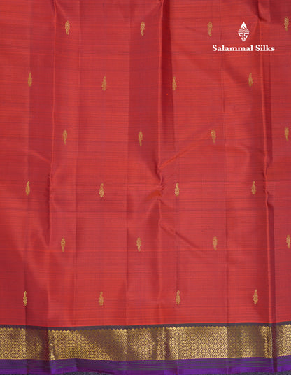 Beautiful Rust Orange Pure Kanjivaram Silk Saree With Contrast Bottle Green Traditional Samll Border