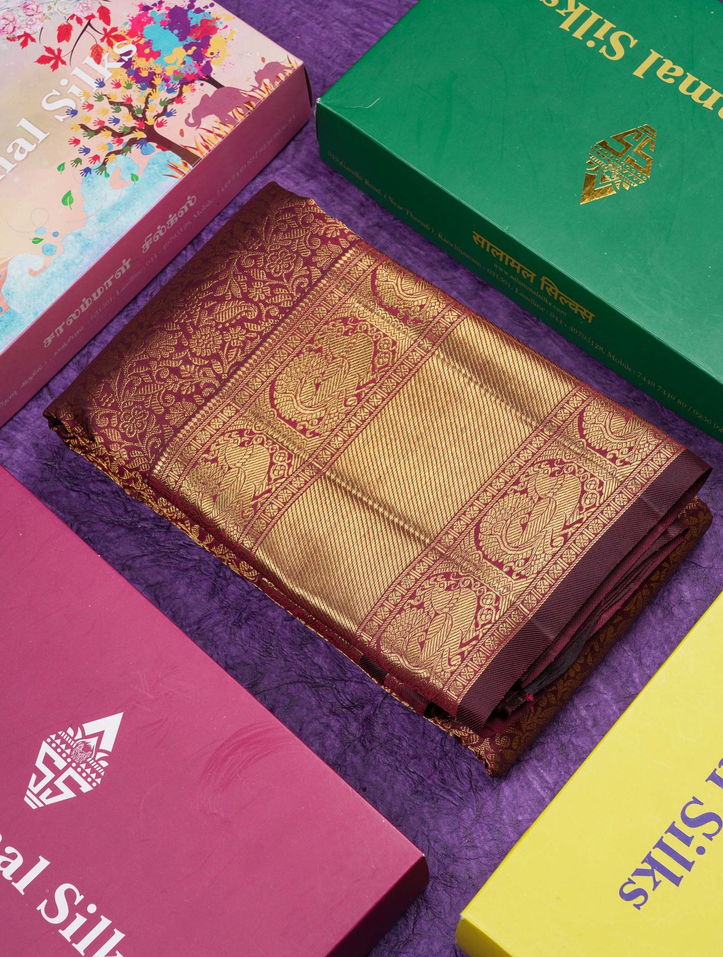 Beautiful Dark Brown 2G Pure Kanjivaram Silk Saree With Traditional Evening Morning Border
