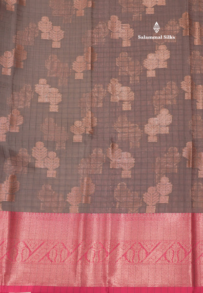 Grey Colour Fancy saree With Contrast Pink Border