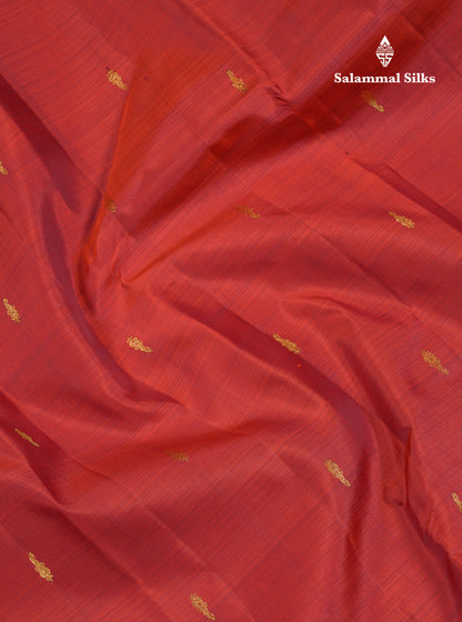 Beautiful Rust Orange Pure Kanjivaram Silk Saree With Contrast Bottle Green Traditional Samll Border