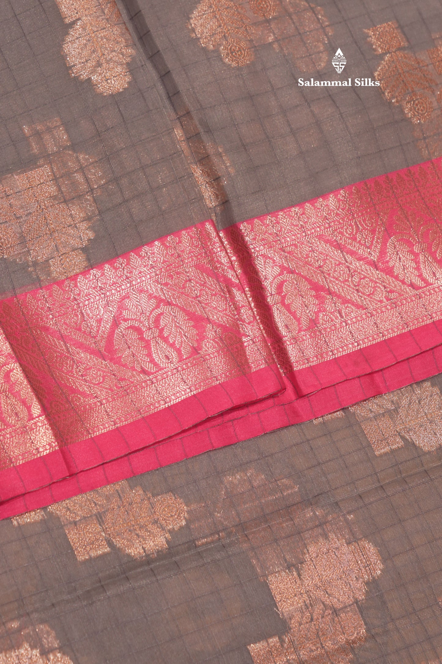Grey Colour Fancy saree With Contrast Pink Border