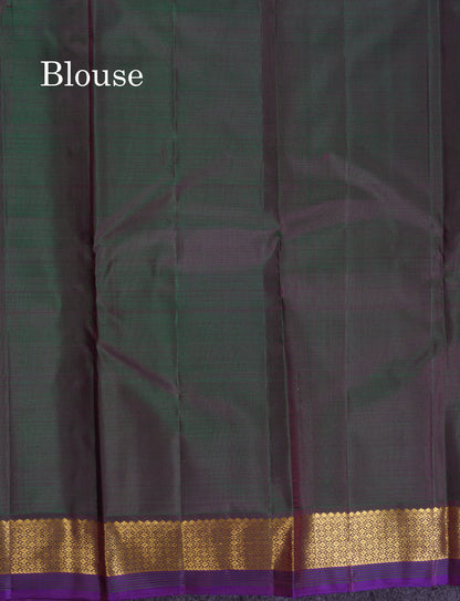 Beautiful Rust Orange Pure Kanjivaram Silk Saree With Contrast Bottle Green Traditional Samll Border