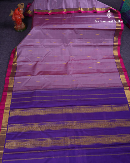 Beautiful Light Violet Pure Kanjivaram Silk Saree With Contrast Violet Traditional Small Border