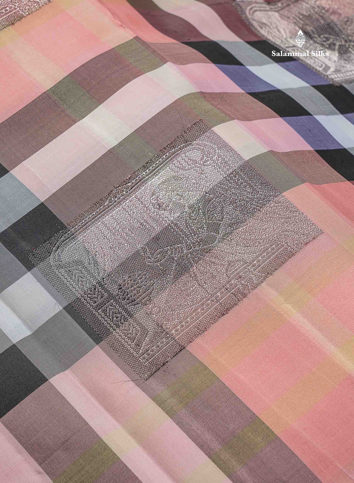 Pure Kanjivaram Silk Saree - Burberry Checks With Contrast Black Blouse