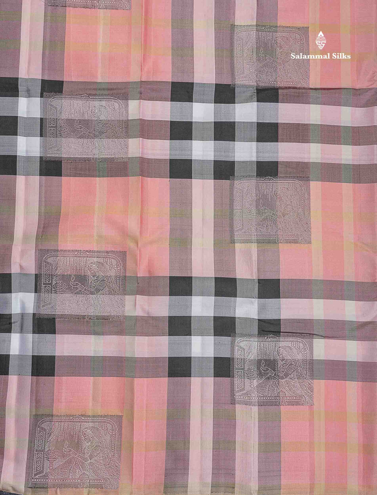 Pure Kanjivaram Silk Saree - Burberry Checks With Contrast Black Blouse