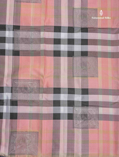 Pure Kanjivaram Silk Saree - Burberry Checks With Contrast Black Blouse