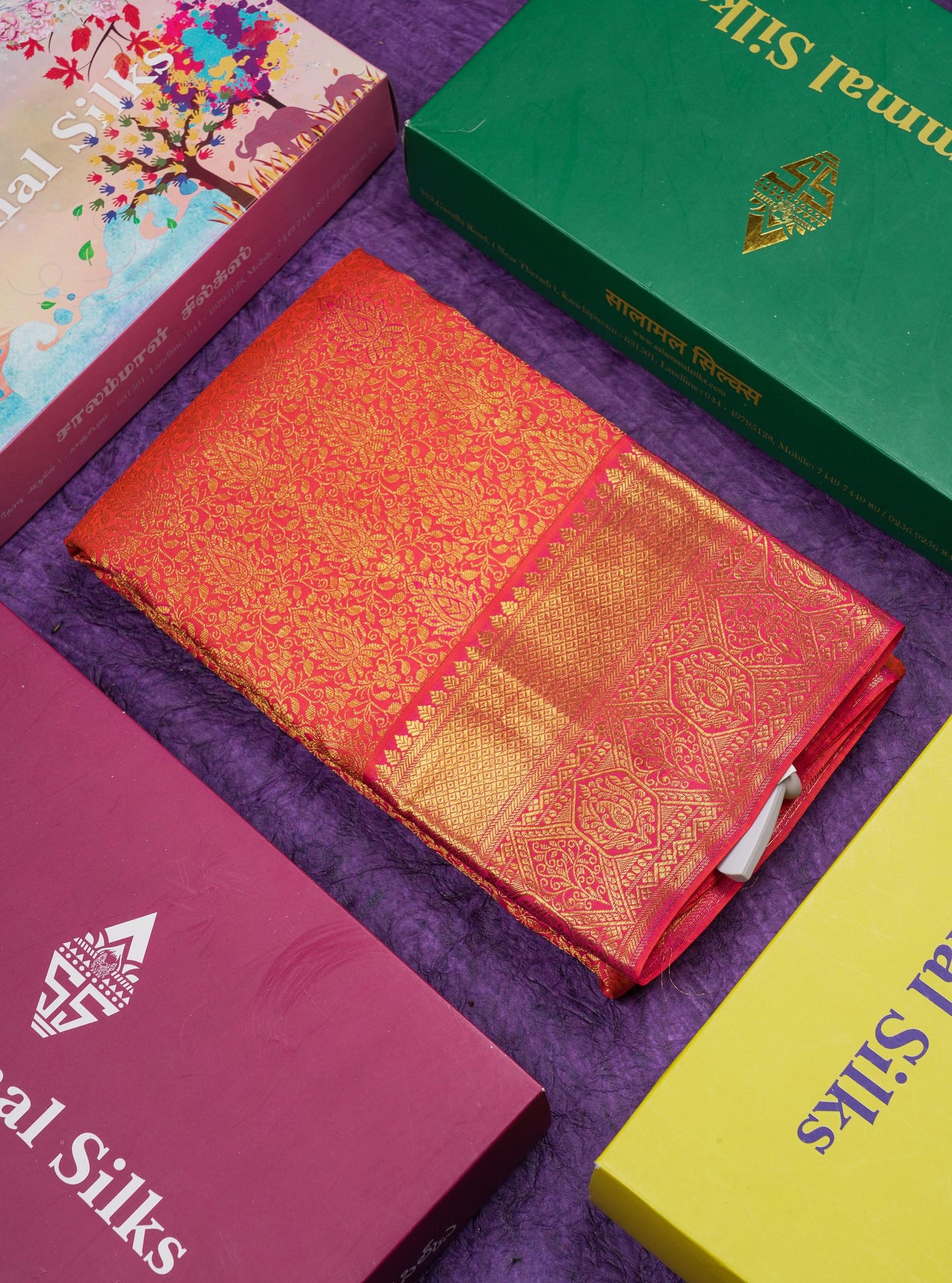 Beautiful Dual Tone Pinkish Orange Bridal Pure Kanjivaram Silk Saree With Traditional Border
