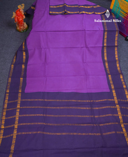 Beautiful Purple Plain Sungudi Cotton Saree With Contrast Navy Blue Traditional Rettapet Border