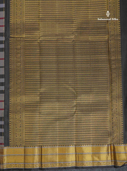 Pure Kanjivaram Silk Saree - Burberry Checks With Silver & Gold Zari Traditional Border