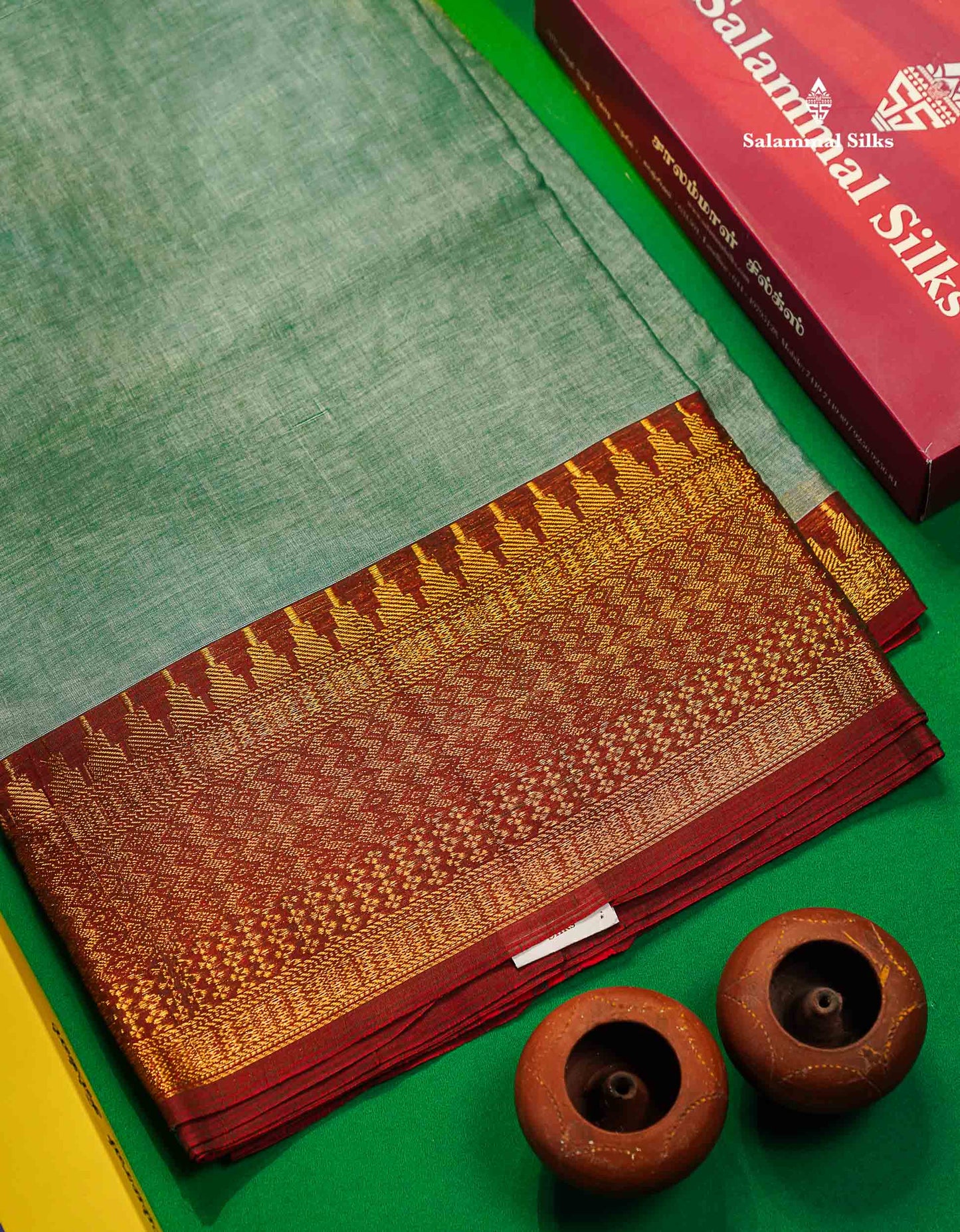 9 Yards Beautiful Pastal Blue Pure Cotton Saree With Brown Border