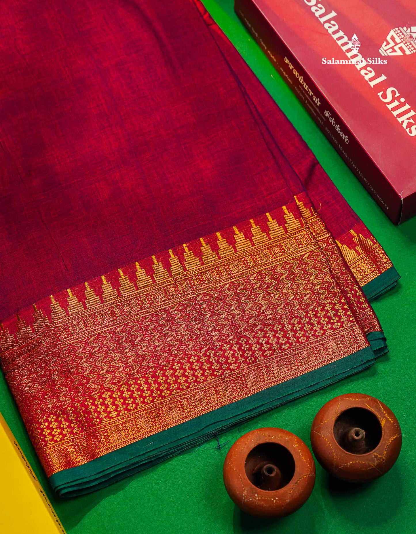 9 Yards Beautiful Violet Pure Cotton Saree With Gold Zari Border