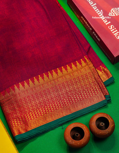 9 Yards Beautiful Violet Pure Cotton Saree With Gold Zari Border