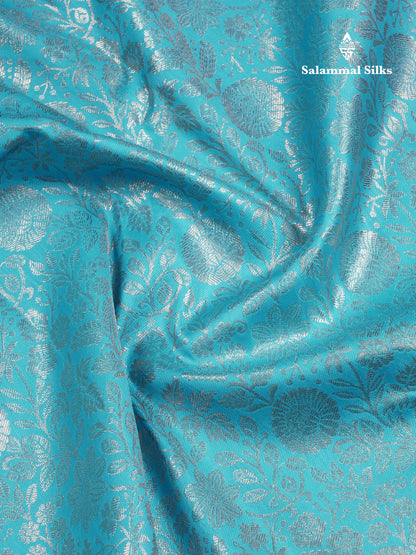 Sky Blue Bridal Semi Silk Saree With Contrast Magenta Pink Long Border