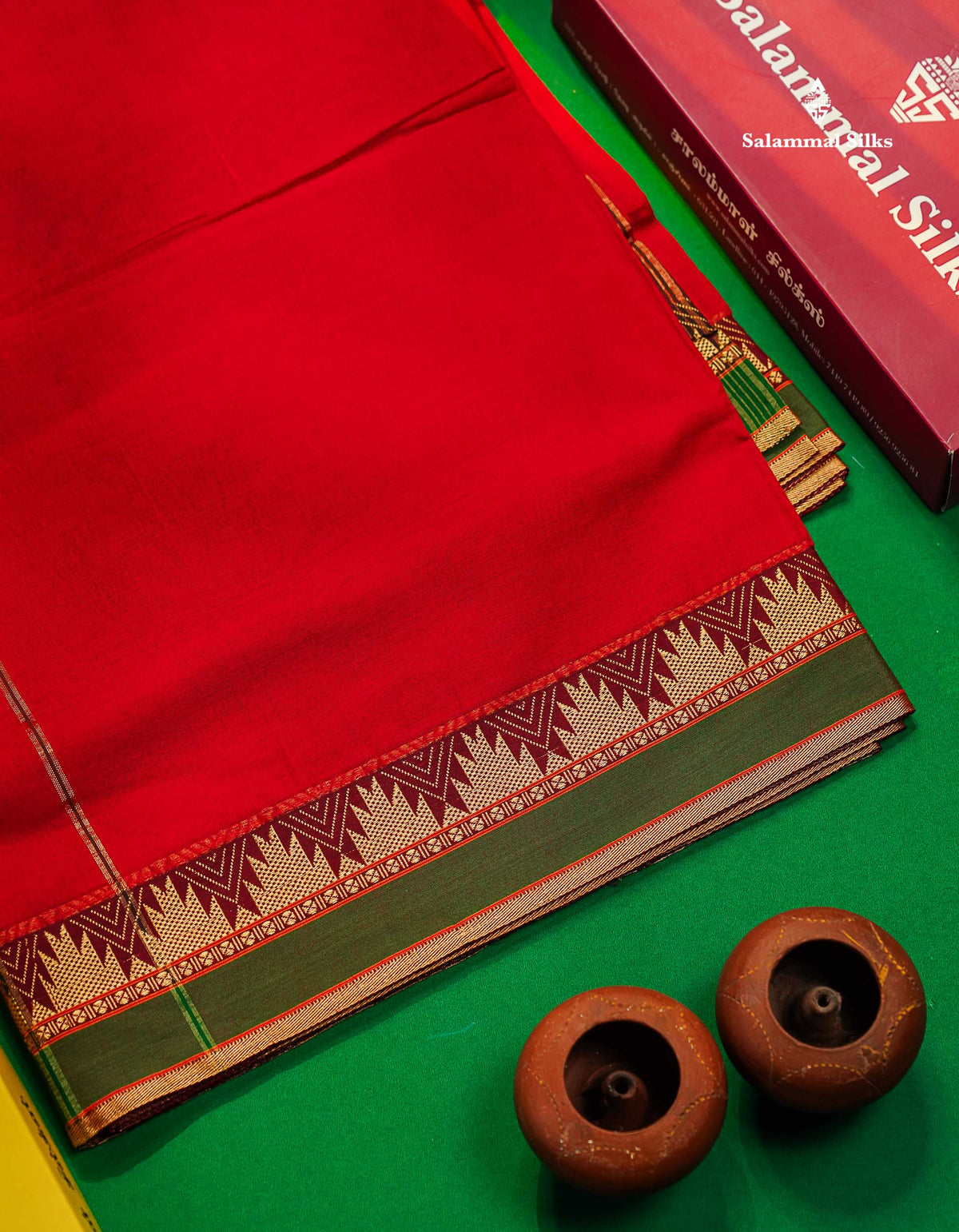 9 Yards Beautiful Reddish Pink Plain Pure Cotton Saree With Maroon Traditional Temple Border