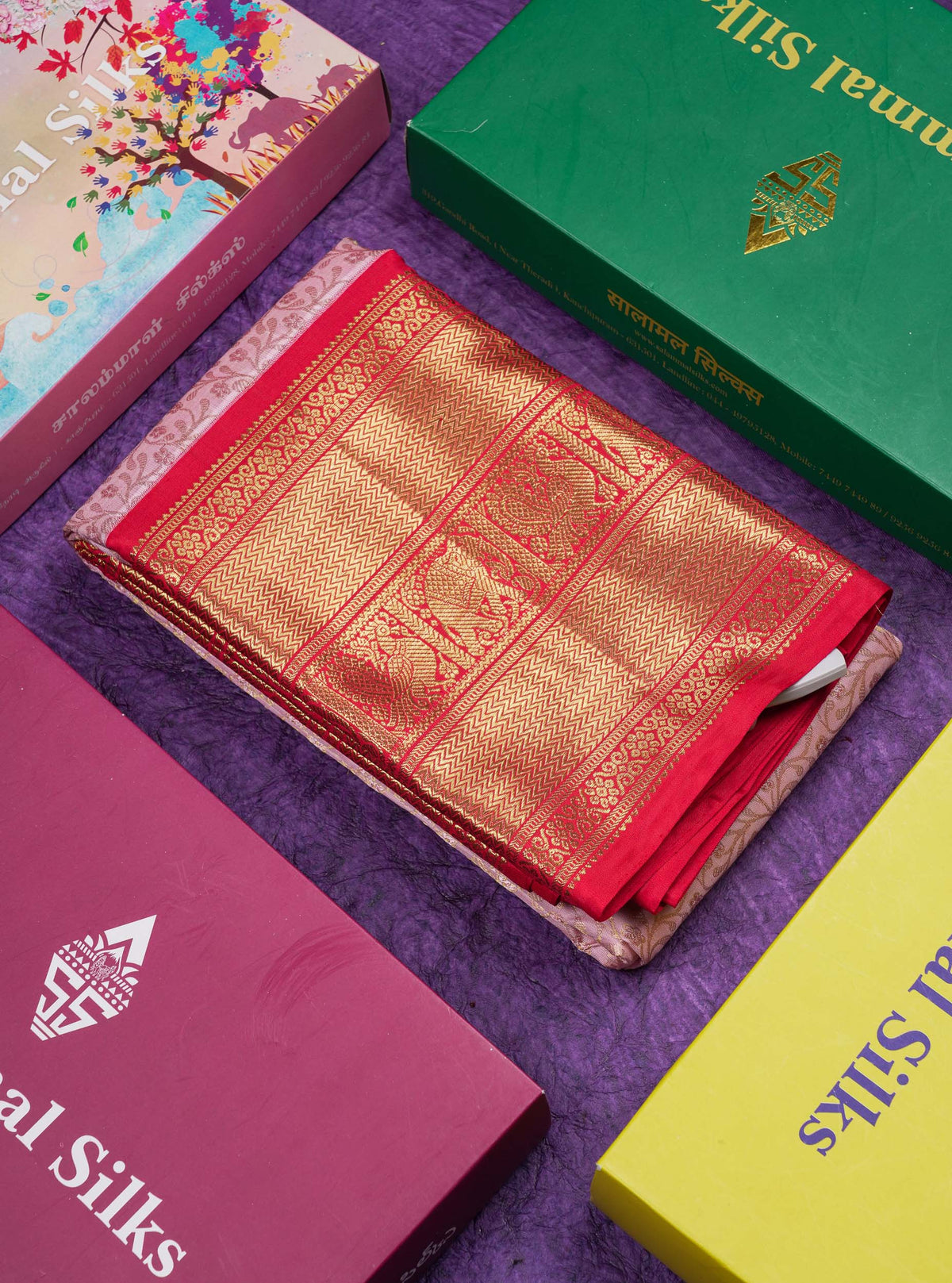 Baby Pink Bridal 2G Pure Kanjivaram Silk Saree With Contrast Chilly Red Traditional Border