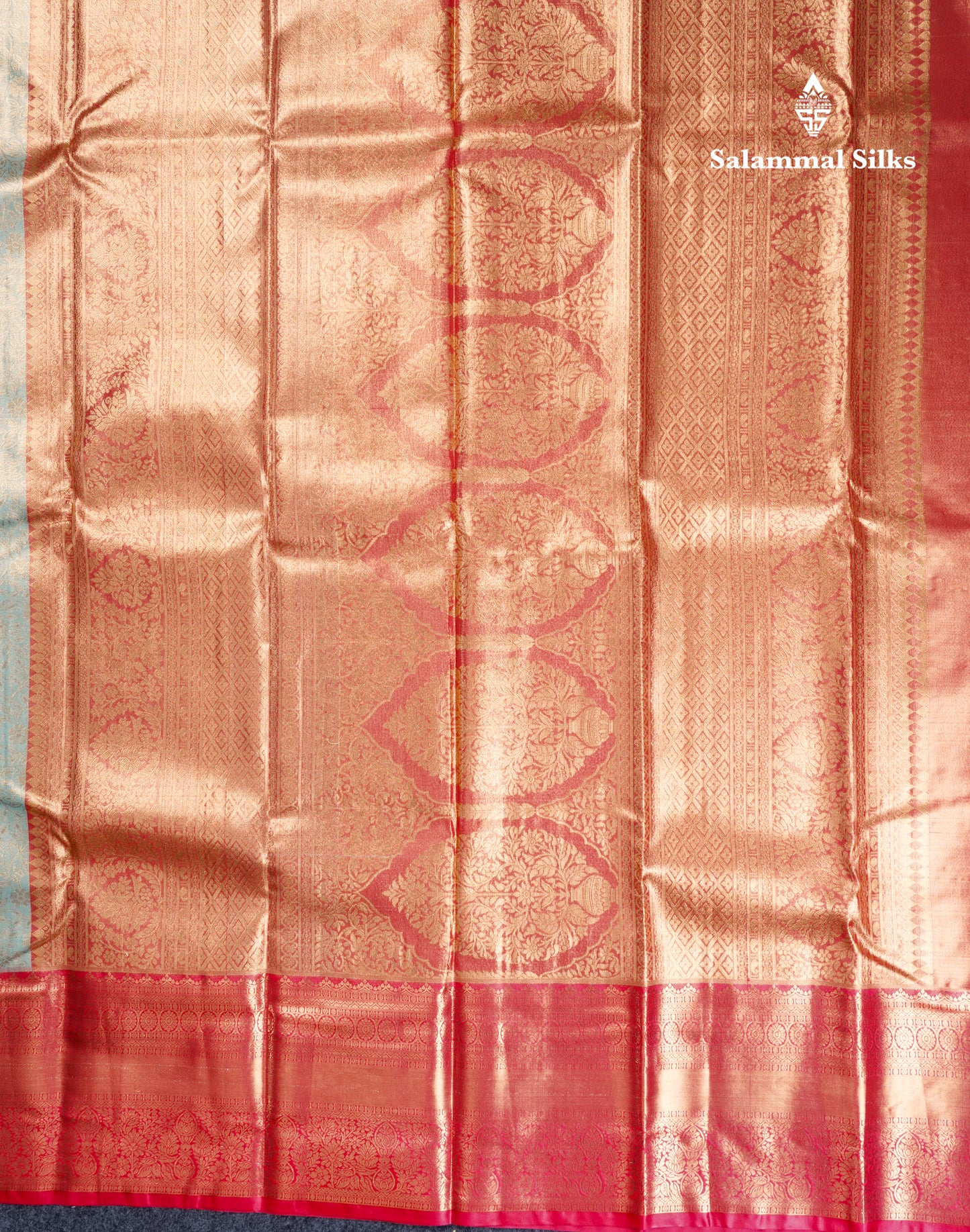 Pastel Blue Bridal Tissue Semi Silk Saree With Contrast Pink Long Border