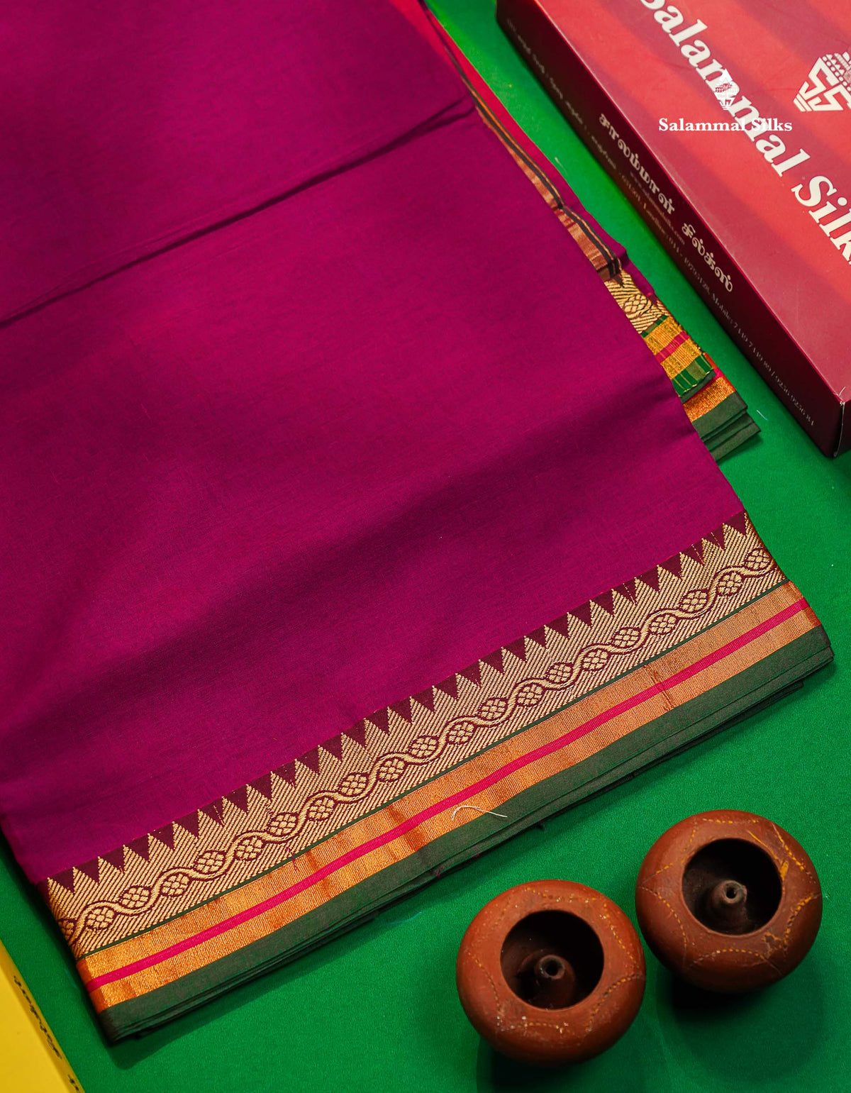 9 Yards Beautiful Ramar Blue Plain Pure Cotton Saree With Multicolour Zari Border
