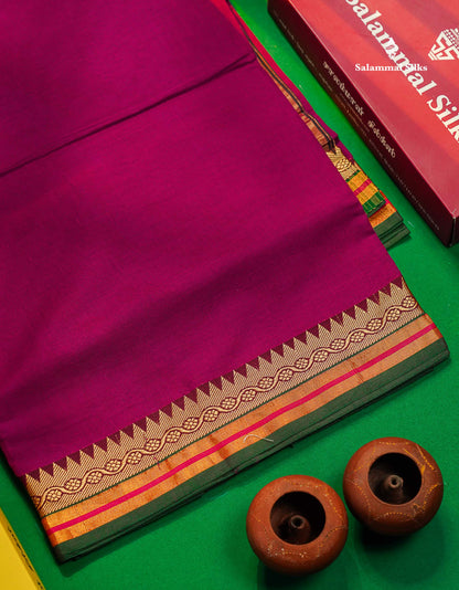 9 Yards Beautiful Ramar Blue Plain Pure Cotton Saree With Multicolour Zari Border