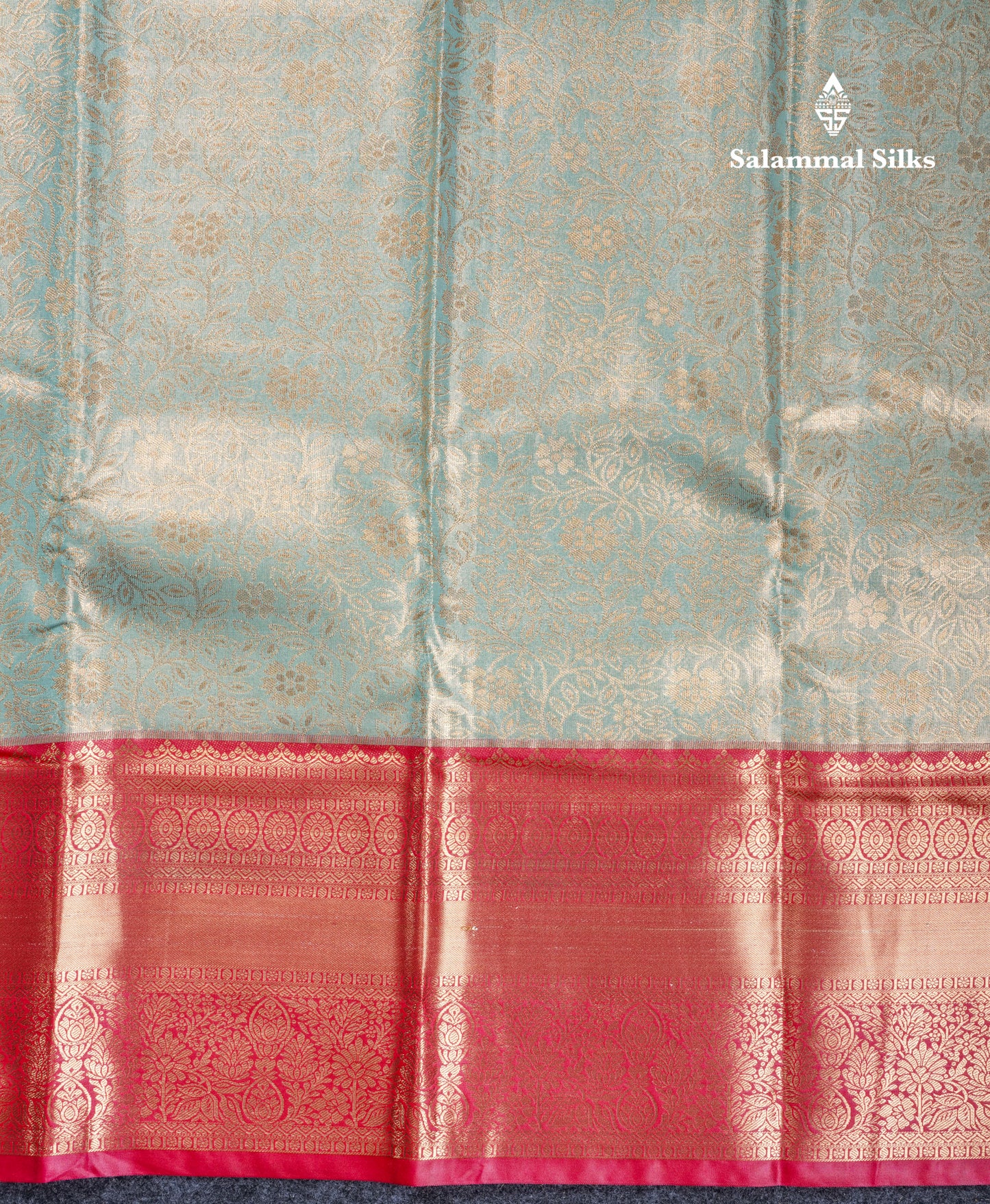 Pastel Blue Bridal Tissue Semi Silk Saree With Contrast Pink Long Border