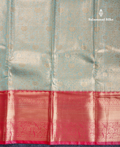 Pastel Blue Bridal Tissue Semi Silk Saree With Contrast Pink Long Border