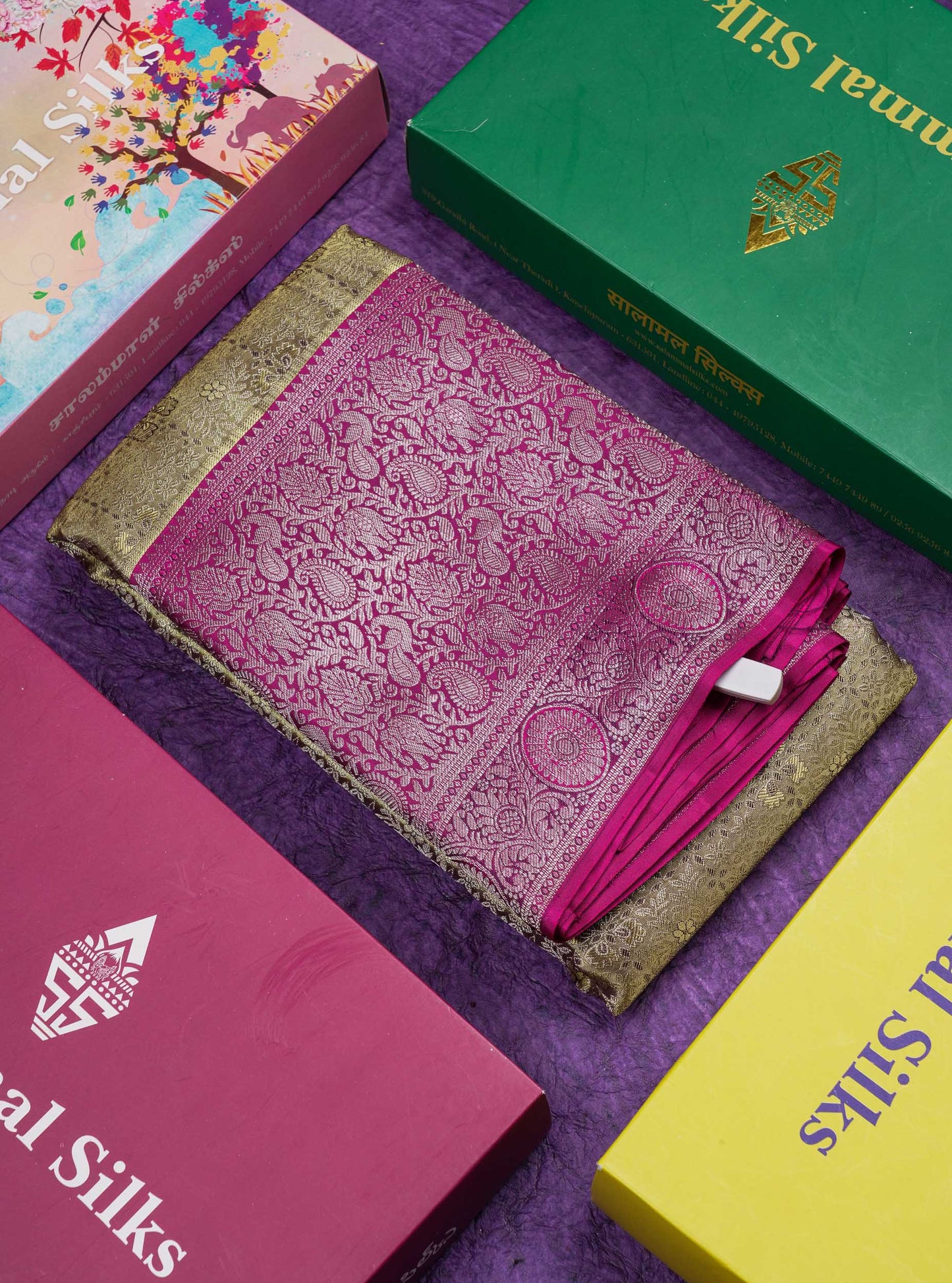 Army Green Tissue Fancy Bridal Pure Kanjivaram Silk Saree With Contrast Magenta Traditional Evening Morning Border