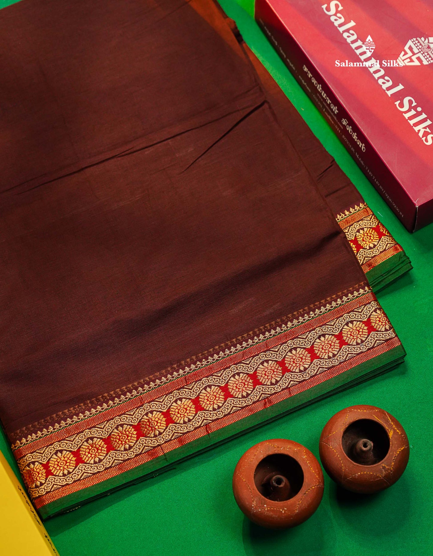 9 Yards Beautiful Navy Blue Plain Pure Cotton Saree With Maroon Border