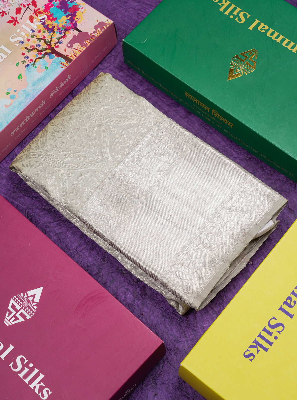Greenish Grey Bridal Pure Kanjivaram Silk Saree With Traditional Evening Morning Border