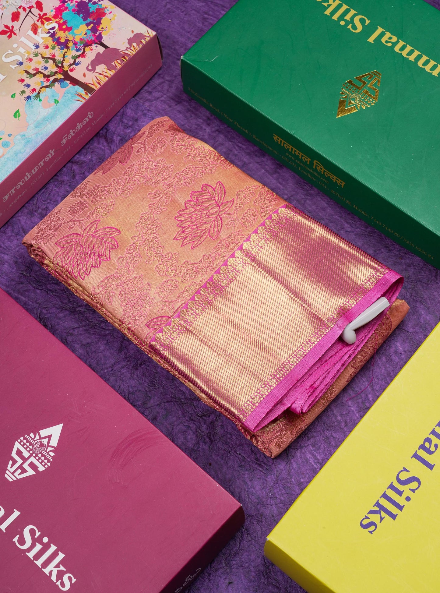 Peach Bridal Pure Kanjivaram Silk Saree With Contrast Light Pink Traditional Border