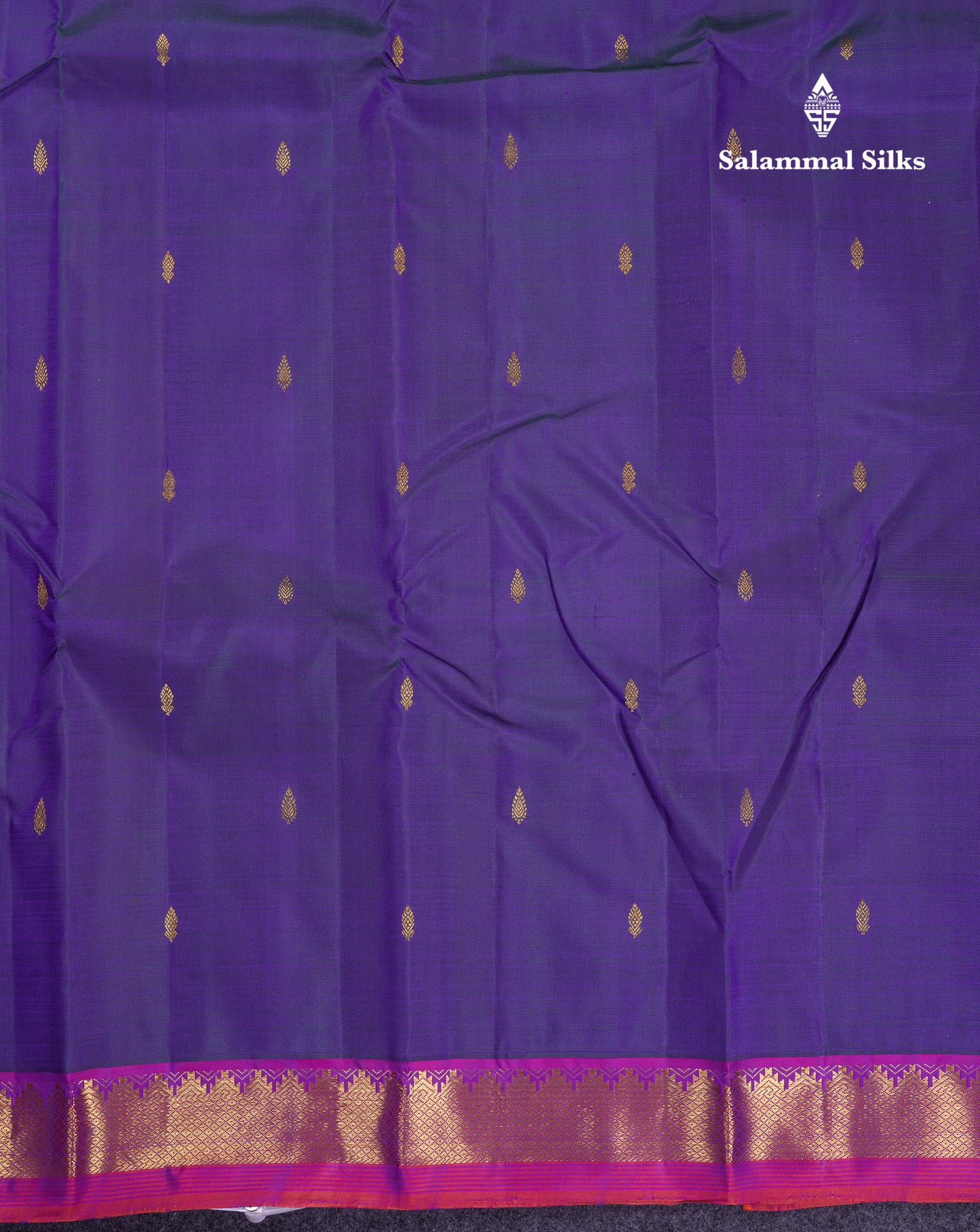 Beautiful Dual Tone Navy Blue Pure Kanjivaram Silk Saree With Contrast Vadamalli Traditional Samll Border