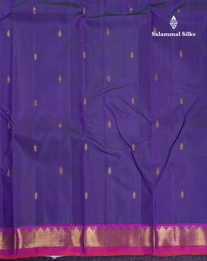 Beautiful Dual Tone Navy Blue Pure Kanjivaram Silk Saree With Contrast Vadamalli Traditional Samll Border