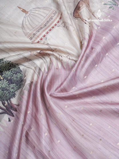Light Pink Semi Tussar Fancy Saree With Small Ribbon Border