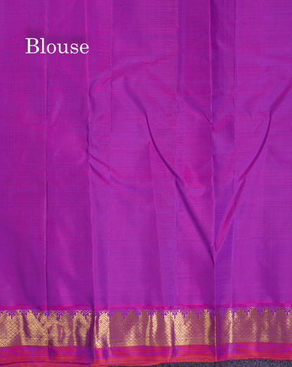 Beautiful Dual Tone Navy Blue Pure Kanjivaram Silk Saree With Contrast Vadamalli Traditional Samll Border