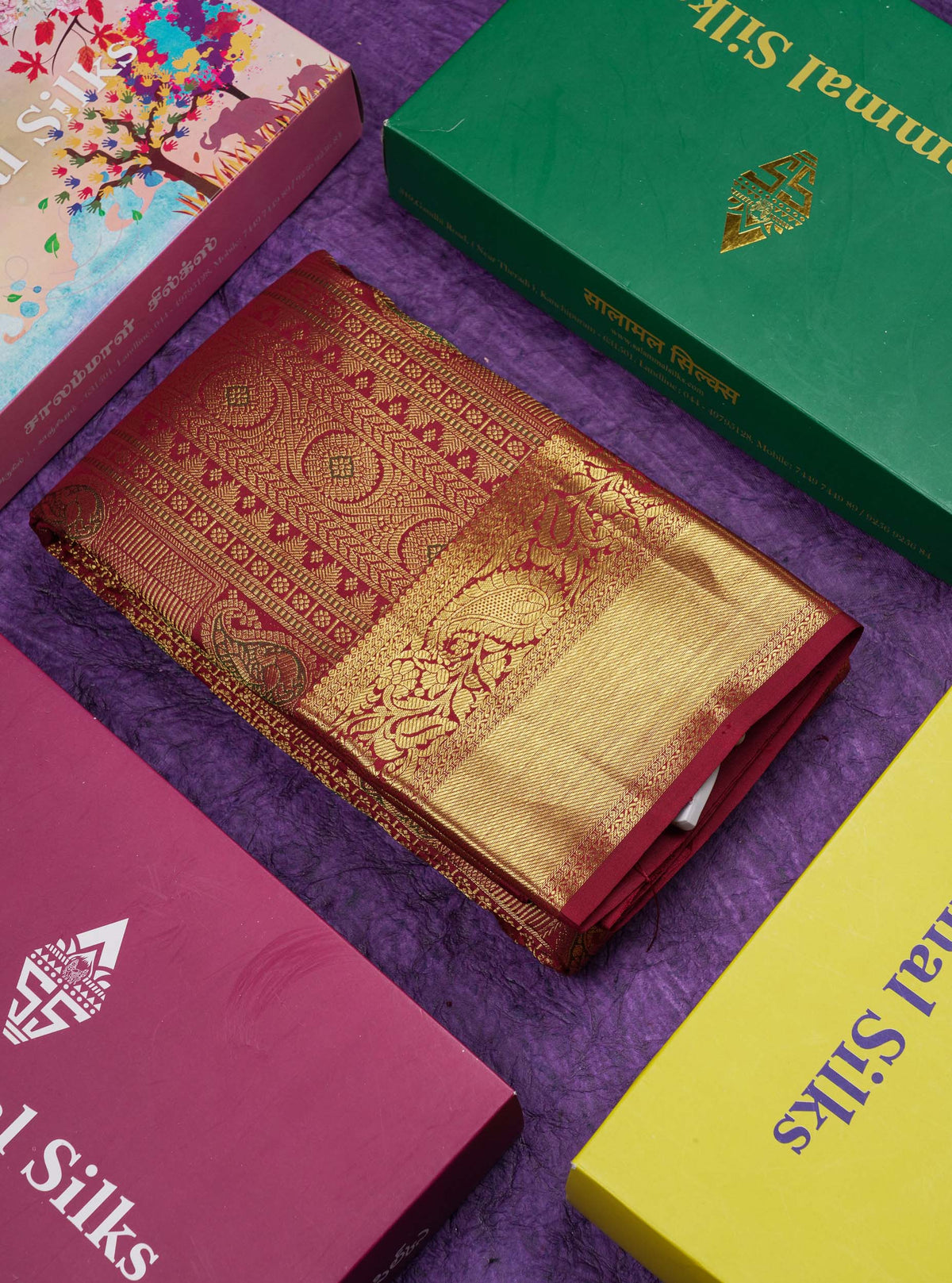 Beautiful Dark Maroon Menakari Work Bridal Pure Kanjivaram Silk Saree With Traditional Border