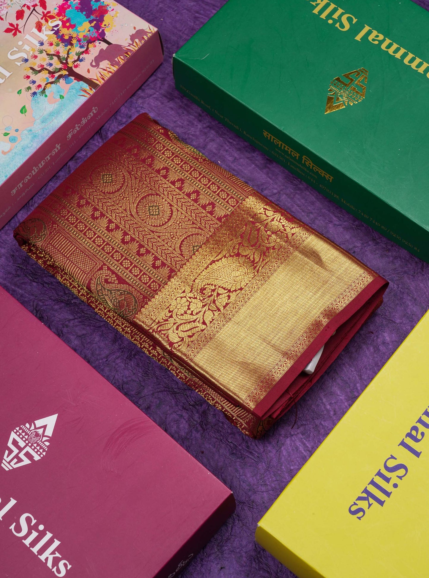 Beautiful Dark Maroon Menakari Work Bridal Pure Kanjivaram Silk Saree With Traditional Border