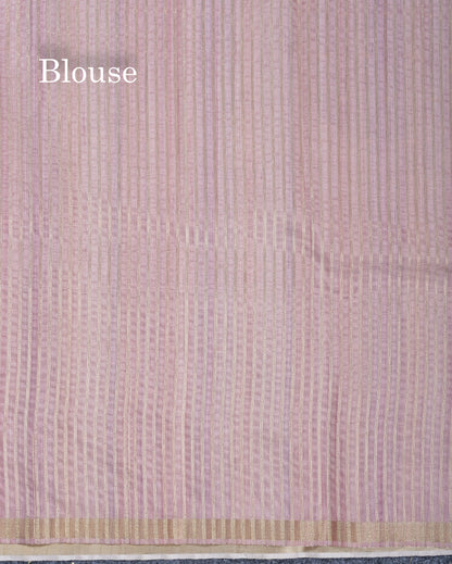 Light Pink Semi Tussar Fancy Saree With Small Ribbon Border