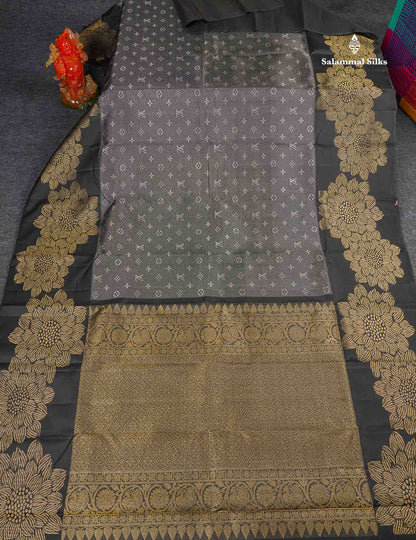 Pure Kanjivaram Silk Saree - Black Colour Body With Long Fancy Border