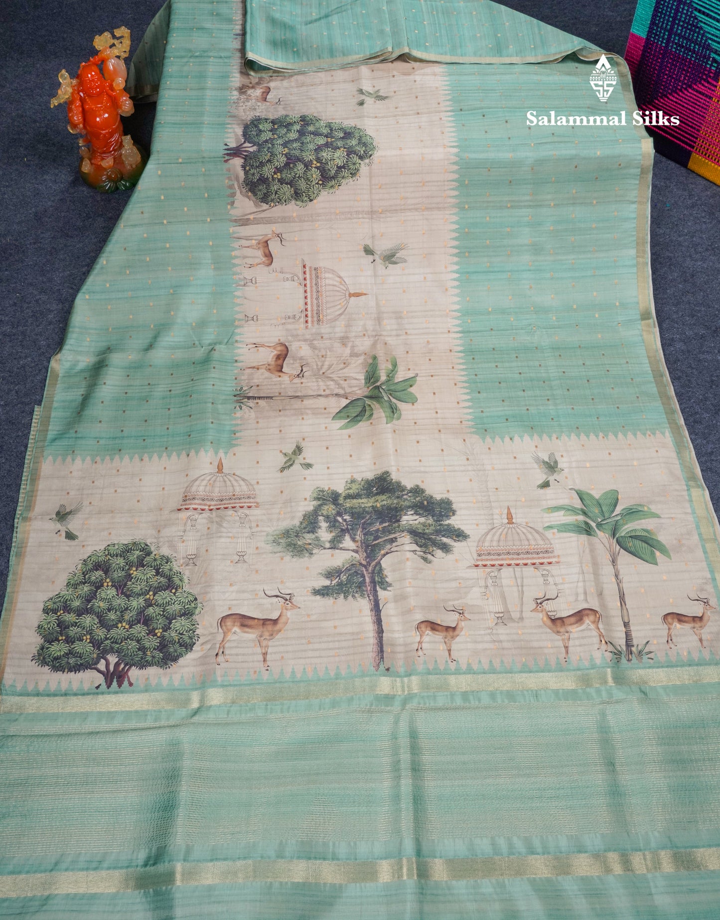 Light Pink Semi Tussar Fancy Saree With Small Ribbon Border