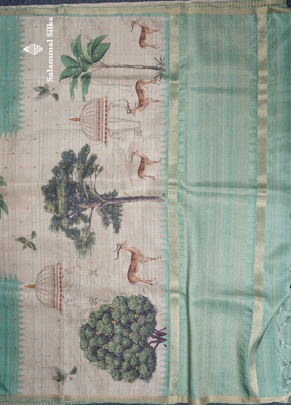 Light Pink Semi Tussar Fancy Saree With Small Ribbon Border