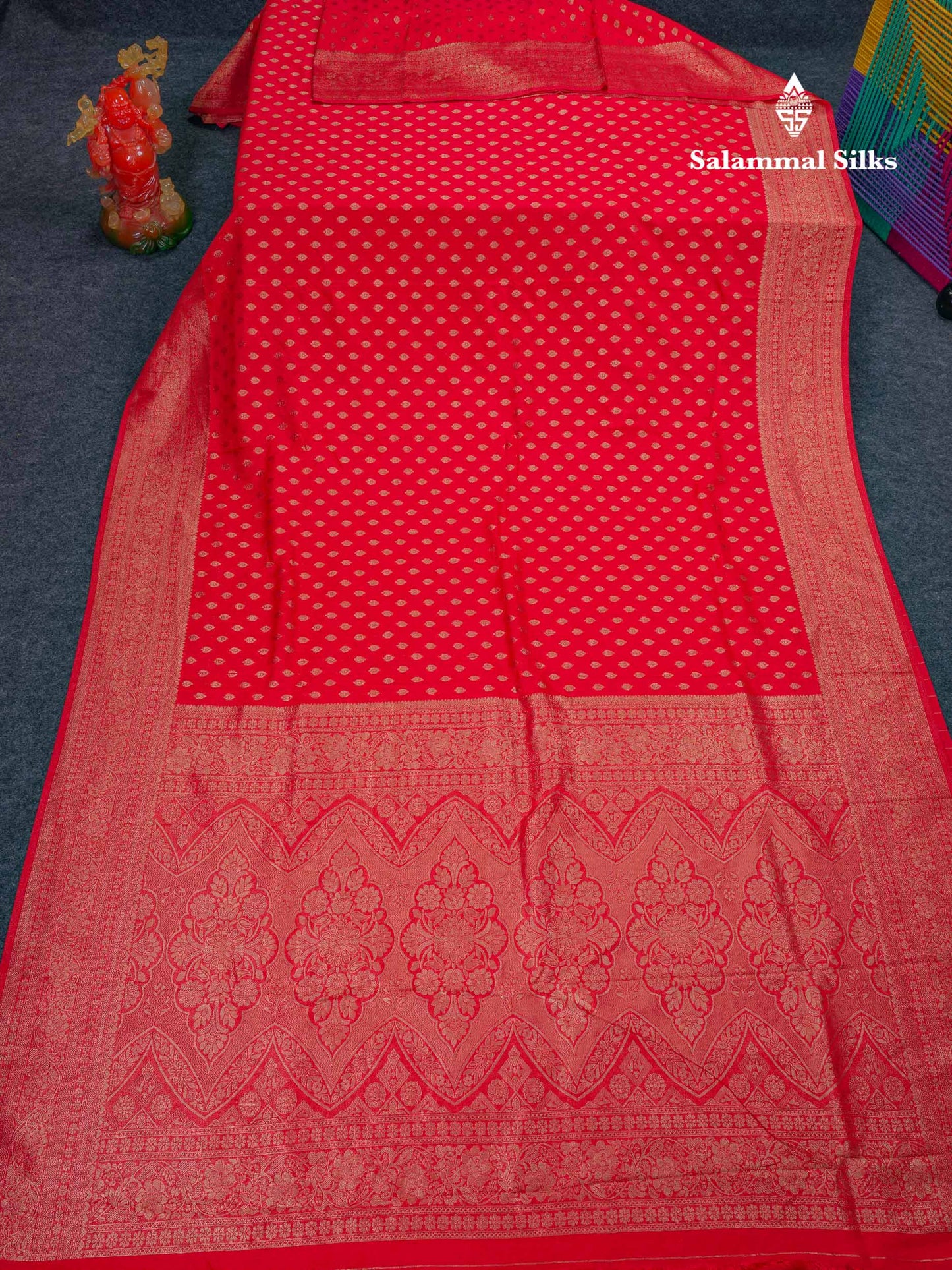 Beautiful Chilly Red Semi Georgette Saree With Fancy Border