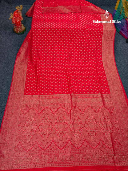 Beautiful Chilly Red Semi Georgette Saree With Fancy Border