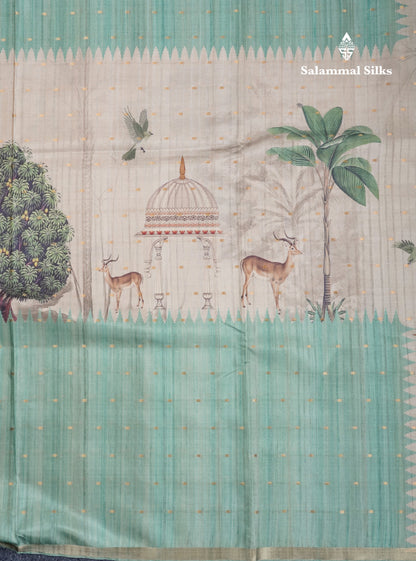 Light Pink Semi Tussar Fancy Saree With Small Ribbon Border