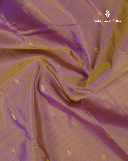 Beautiful Dual Tone Brown Pure Kanjivaram Silk Saree With Contrast Dark Purple Traditional Samll Border