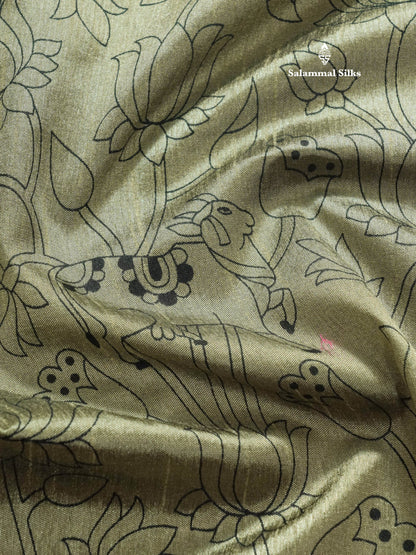 Grey Pichwai Print In Semi Raw Silk Saree With Contrast Maroon Traditional Border